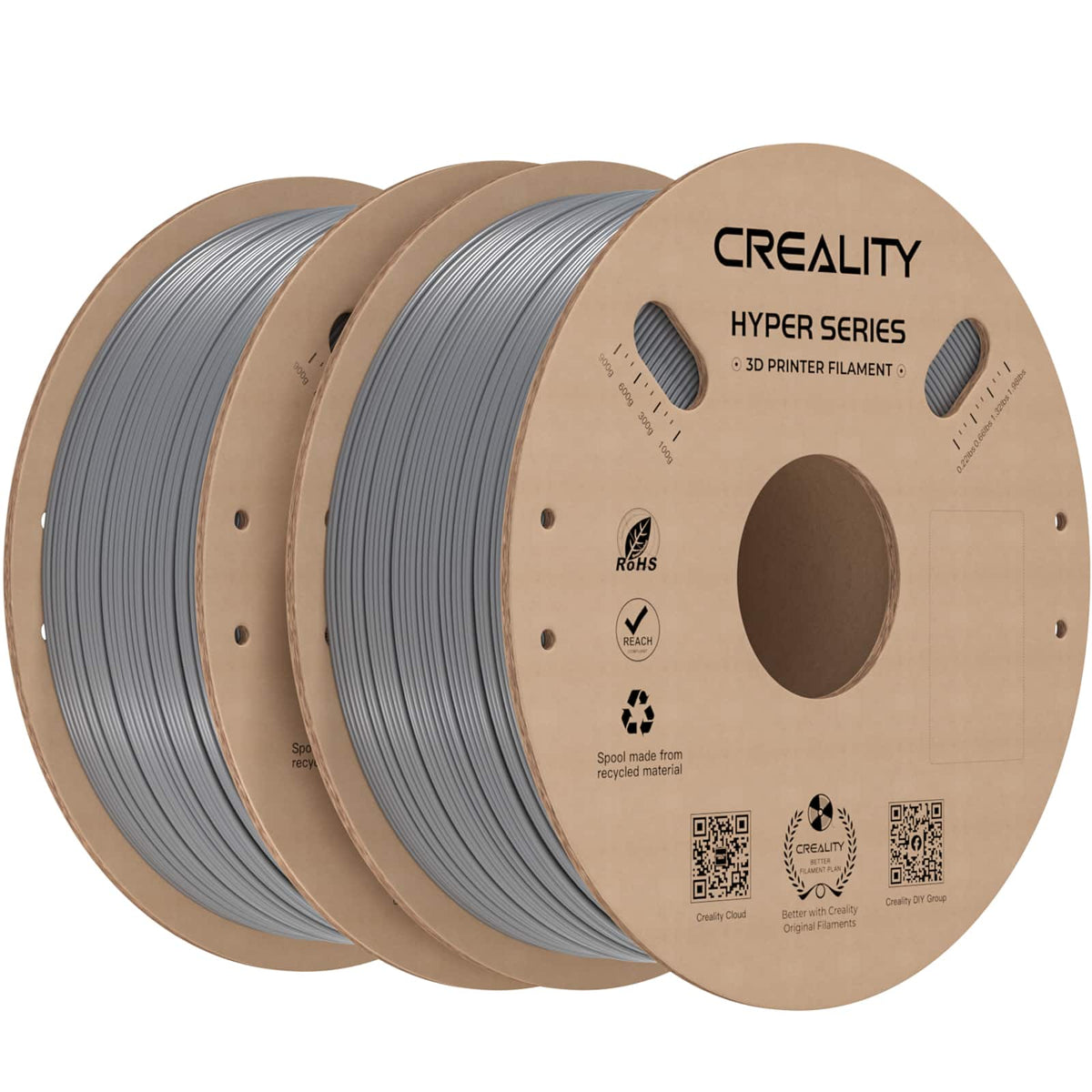 Creality - 1.75 mm Hyper PLA Filament Grey 2.2 lbs for high-speed printers (2-pack) - Gray