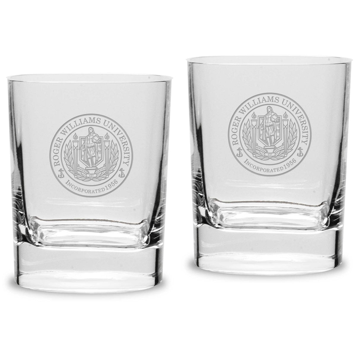 Jardine - Roger Williams University 11.75oz. Square Double Old Fashioned Glass Set - Multicolor