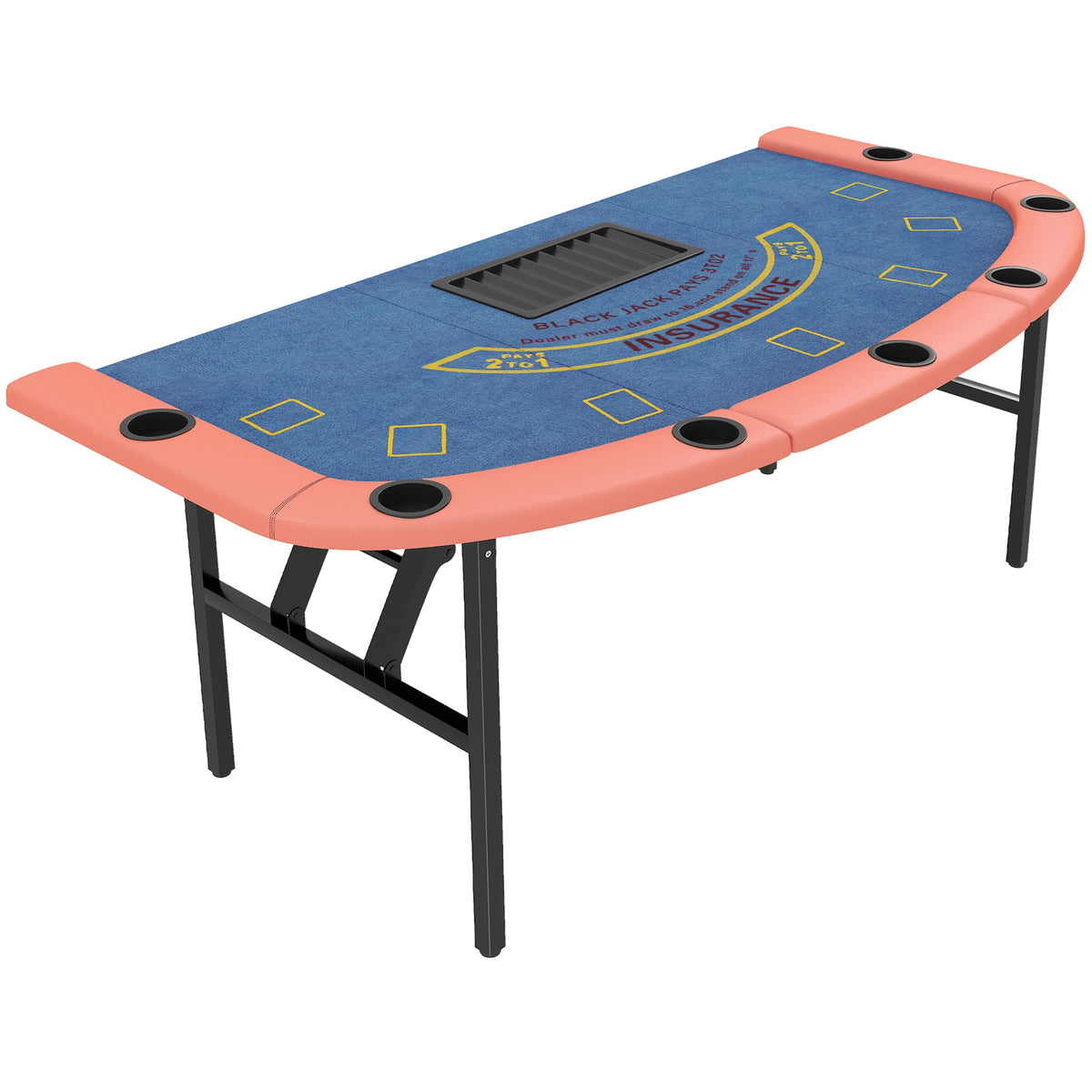 Soozier - Table Foldable, 72" Portable Casino Blackjack Table for 8 Players with Felt Surface - Blue
