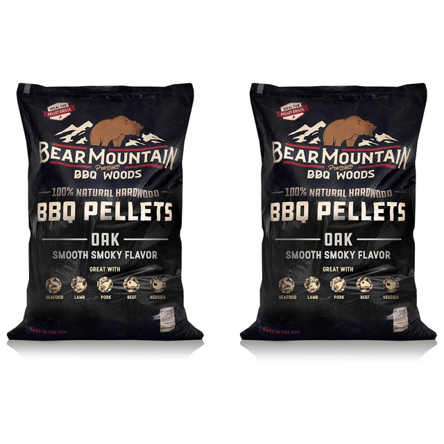 BEAR MOUNTAIN Premium BBQ WOODS 100% NATURAL HARDWOOD BBQ PELLETS OAK SMOOTH SMOKY FLAVOR GREAT WITH SEAFOOD LAMB PORK BEEF VEGGIES MADE IN THE US