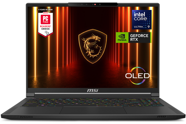 5 YEARS IN A ROW  
2025  
PC MAG  
READERS' CHOICE  

intel CORE  
ULTRA 9  

NVIDIA GEFORCE RTX  

OLED  

msi  

DYNAUDIO