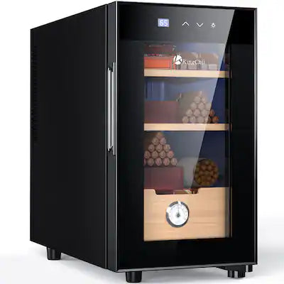 KingChii - 23L Thermoelectric Cigar Humidor Storage Cabinet with Temp Control, Spanish Cedar Shelves and Hygrometer(150 Capacity)