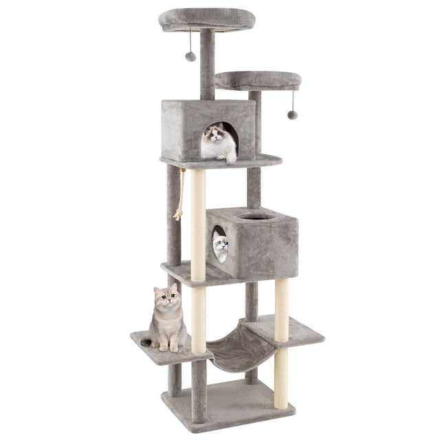 Front. Gymax - Gymax 81'' Large Cat Tree for Indoor Cats Multi-level Kitty Climbing Tower w/ 2 Condos - Gray.