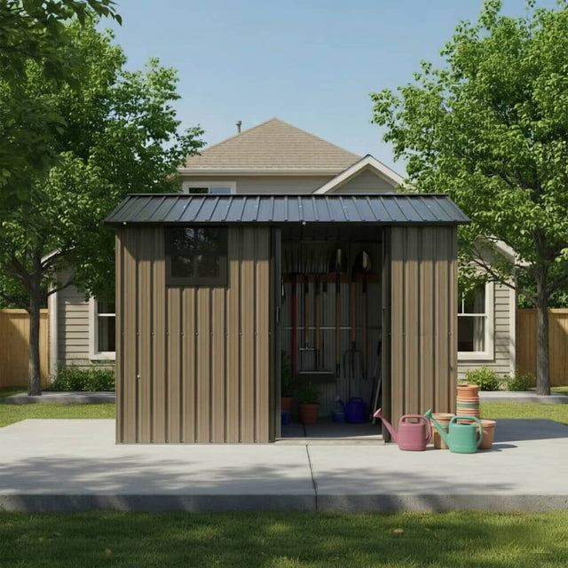 Front. Loheer - Loheer 8x6 Metal Storage Shed Galvanized Steel Weatherproof Utility Shed with Sliding Door Window Brown Black.
