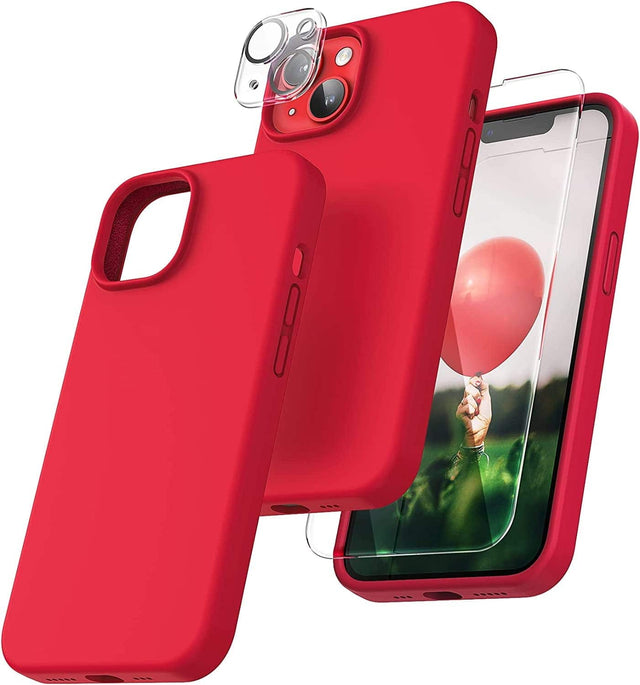 Front. Entronix - Entronix iPhone 14 Plus Bundle - Liquid Silicone Case with Screen & Camera Lens Protectors - Red.