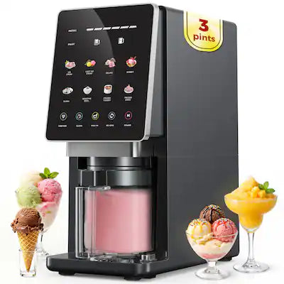 Alcarin - Ice Cream Maker for Homemade, 10 One-Touch Programs with 3 Pints, Frozen Treat, Gelato, Yorgurt, Sorbet, Mix-in & More