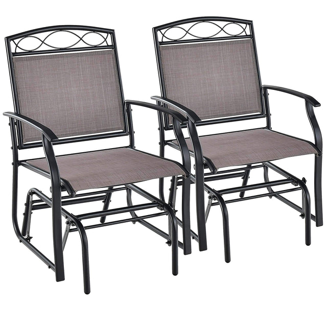 Front. Costway - Costway 2pcs Patio Glider Set Single Rocking Chair Heavy-Duty Metal Frame Outdoor - Brown.