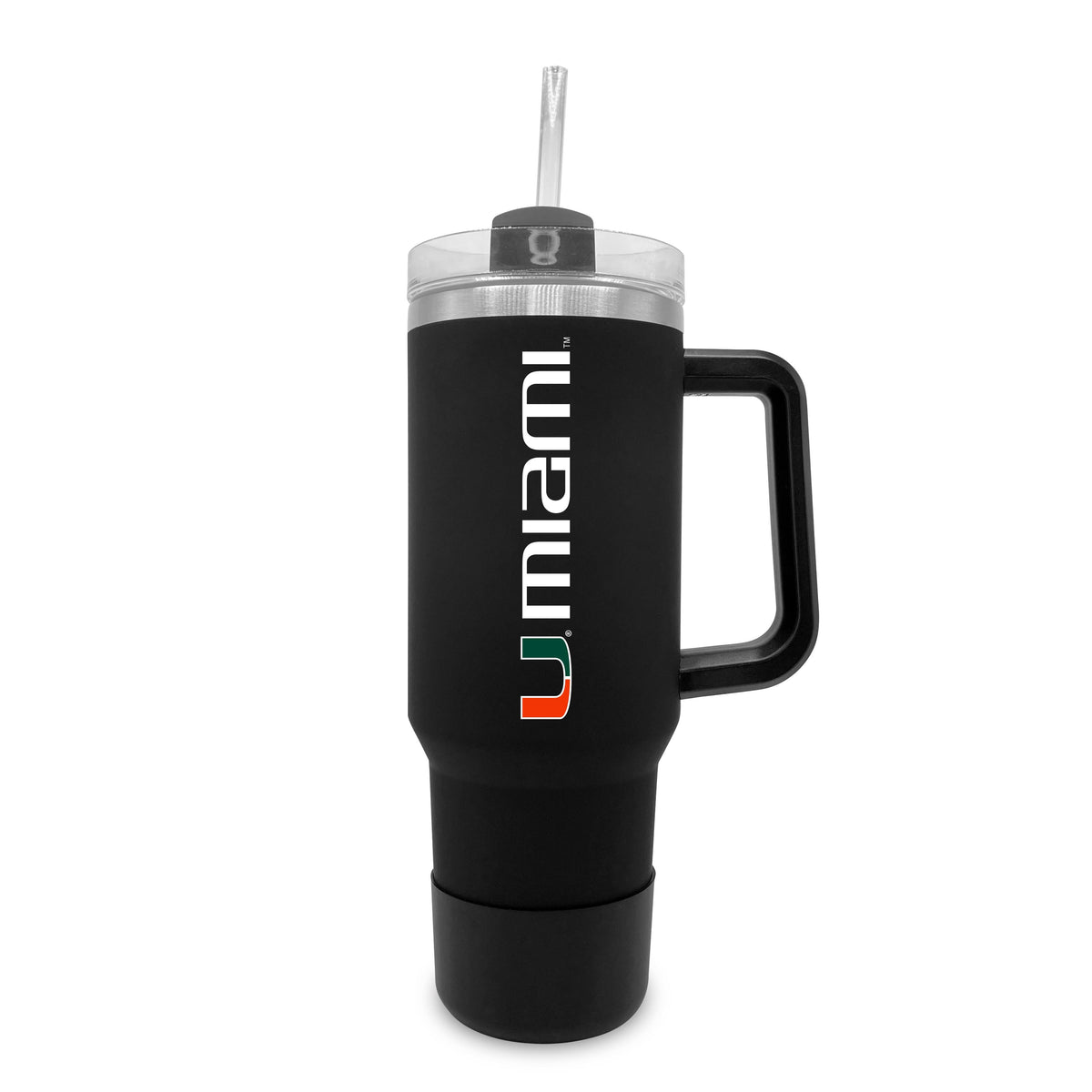 The Fanatic Group - Miami Hurricanes 40oz. Stainless Tumbler with Handle & Removable Straw - Black