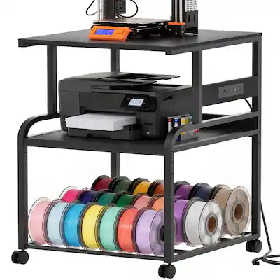 Aheaplus - Heavy Duty Rolling 3D Printer Stand with Power Outlet & Filament Storage - 3-Tier Lockable Cart for Home Office