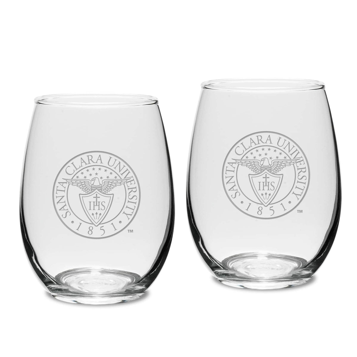 Jardine - Santa Clara Broncos 15oz. 2-Piece Stemless Wine Glass Set - Multicolor