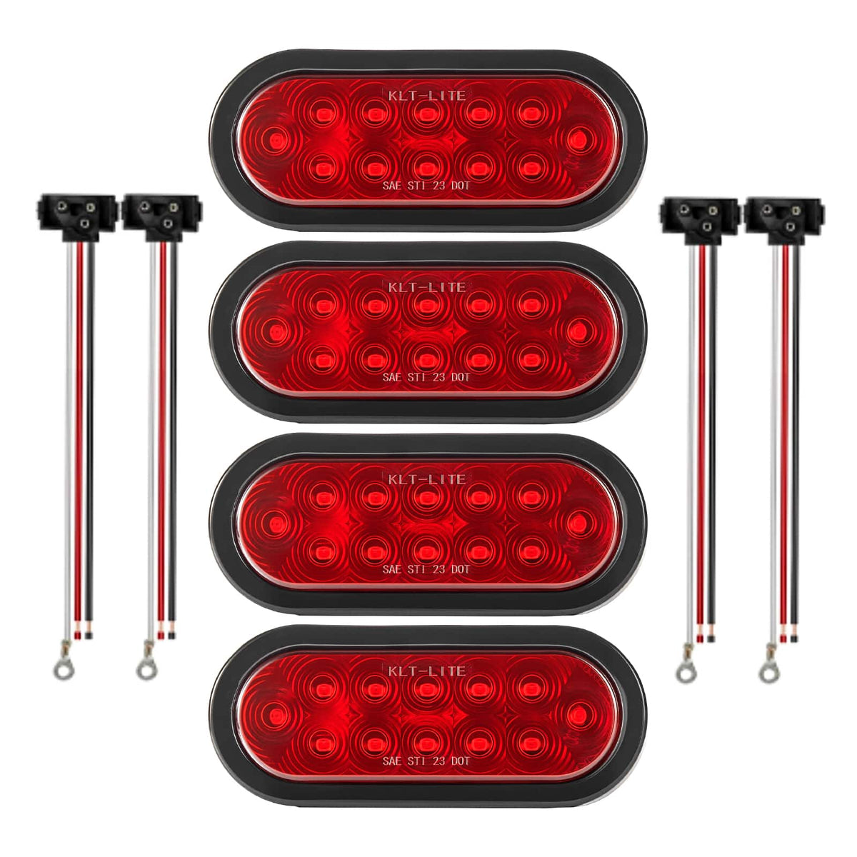 VEVOR - Trailer Lights, 4PCS 12V Oval LED Trailer Tail Lights Kit with Stop Brake Turn Tail Lamp, Waterproof Tow Lighting Kit - Red + black