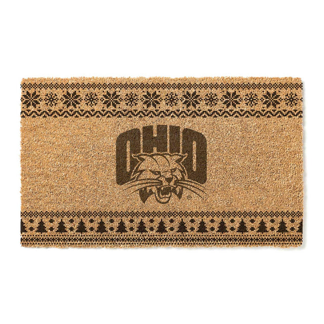 Front. Jardine - Ohio Bobcats 18" x 30" Holiday Coir Doormat - Brown.