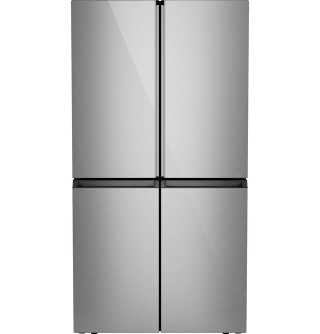 Front. Café - 36 in. Wide 22.9 Cu. Ft. 4-Door French Door Counter-Depth Smart Refrigerator with Dual-Dispense AutoFill Pitcher - Platinum Glass.