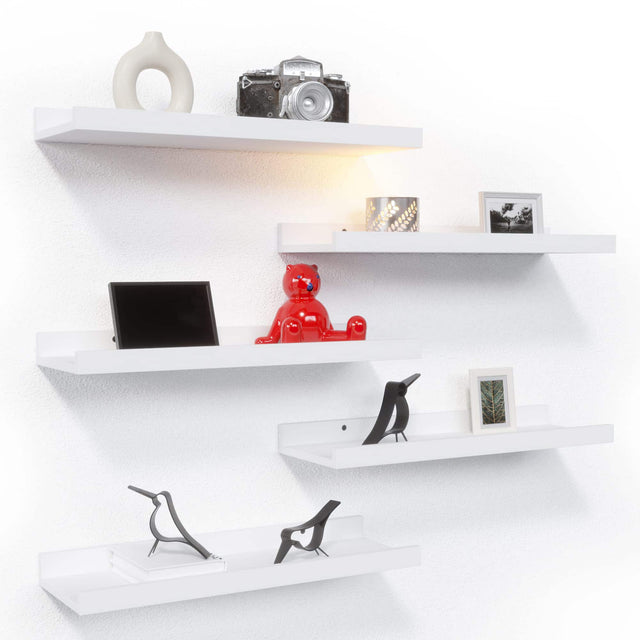 Front. Dazzed Corner - 5 Set Floating Shelves for Wall Decor, with Lip - White.
