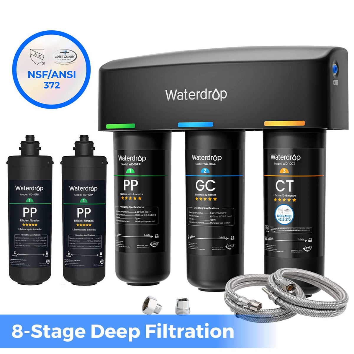 Waterdrop - TSA-10 Under Sink Water Filter System Extra WD-10PP-2 Water Filters - Black