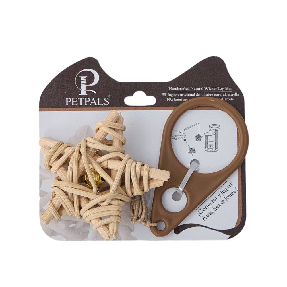 PetPals - Rattan Cat Toy with Bell – Interactive Eco-Friendly Globe and Star Toys - Brown