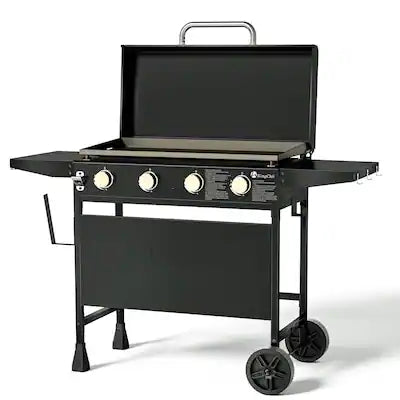 KingChii - 4-Burner Propane Gas Grill 32 in. Flat Top Griddle with Hard Cover (No Tank)