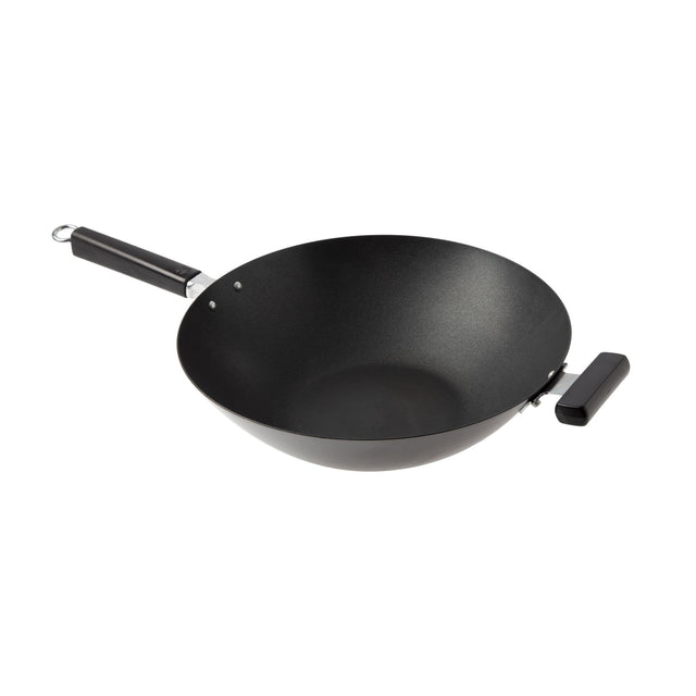 Front. Escali - Joyce Chen Professional Series 14-Inch Carbon Steel Ceramic Nonstick Flat Bottom Wok with Phenolic Handles - Black.