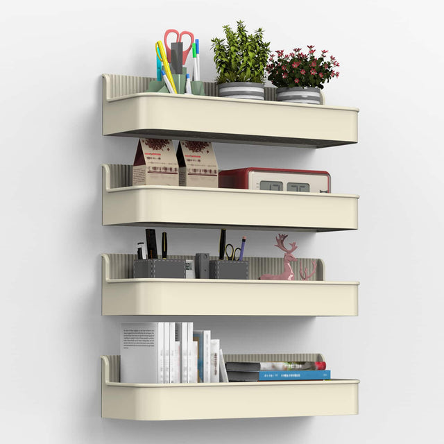 Front. Oumilen - 4-Pack Magnetic Storage Organizer Bins, 11.81 x 4.14 x 2.76in No-Drill Wall Mount Baskets for Fridge Microwave Office - Beige.