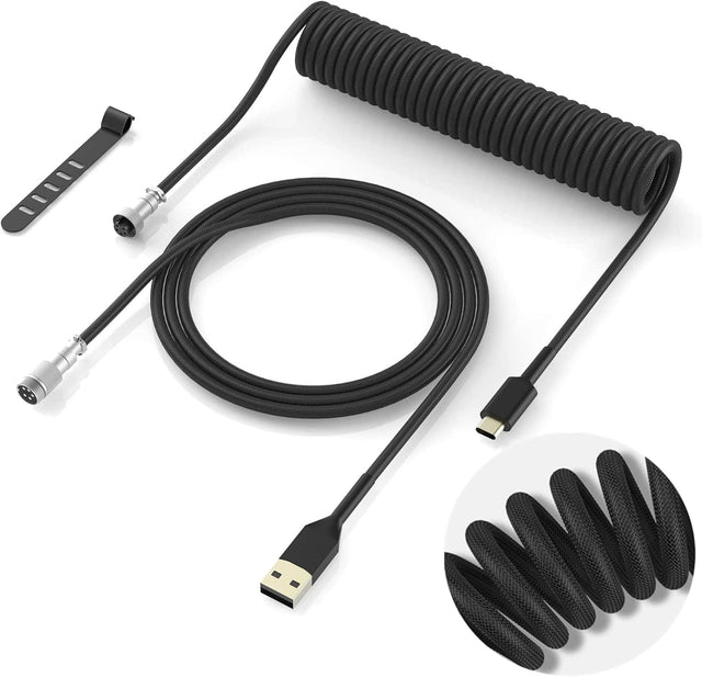 Front. Womier - Coiled Keyboard Cable - Detachable Aviator Coiled Cable for Mechanical Gaming Keyboard, Type C to USB A - Black.