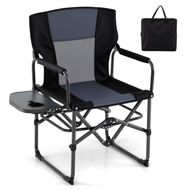 Front. Costway - Costway Folding Camping Chair with Side Table & Cup Holder, Carrying Bag for Picnic, Beach - Black & Gray.