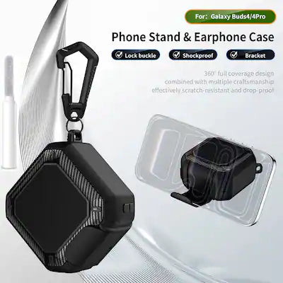 Dteck - for Samsung Galaxy Buds 4 / Galaxy Buds 4 Pro Case with Lock Clip and Phone Stand, Comes with Hook and Cleaning Pen