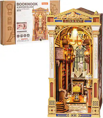 Robotime - Rolife Book Nook Kits Library of Wonders 3D Puzzle, 10.4" Decorative Bookends Baroque-Style Booknook Bookshelf Insert
