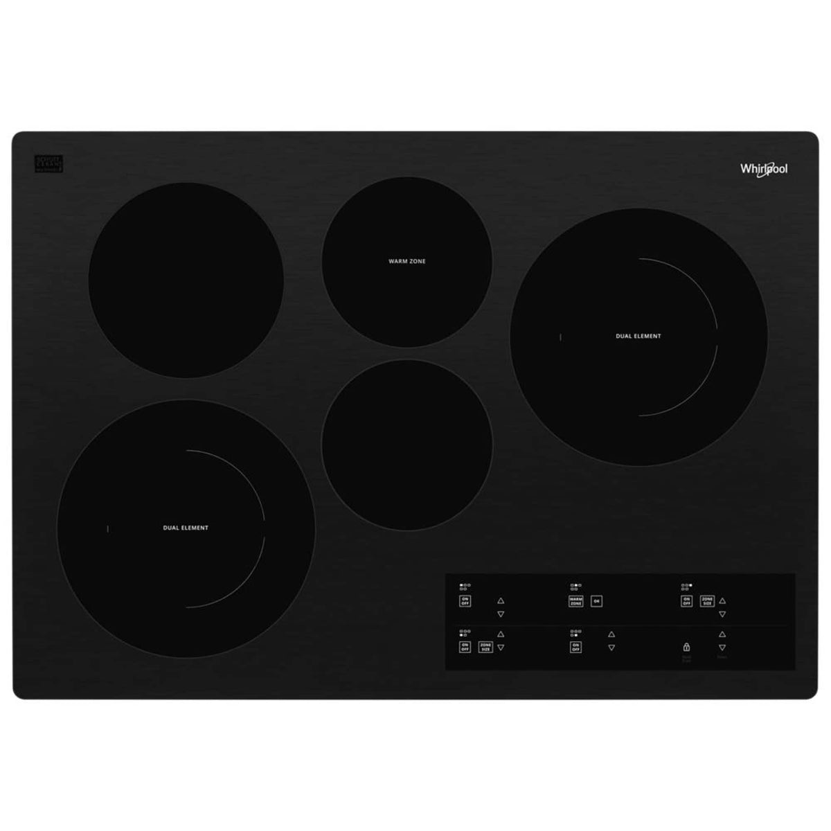 Whirlpool - 30 in. Wide 5 element Built-In Electric Cooktop with FlexHeat Dual Radiant Element - Black