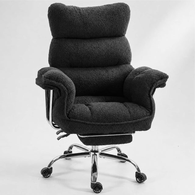 Front. Dowinx - Big & Tall Ergonomic Chair, Wide/Thick Cushion, Reclining High-Back w/Footrest, Teddy Fleece - Black.