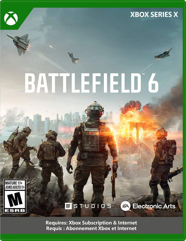 XBOX SERIES X

BATTLEFIELD 6

MATURE 17+ JEUNES ADULTES 17+ M ESRB

BF STUDIOS EA Electronic Arts

Requires: Xbox Subscription & Internet
Requis : Abonnement Xbox et Internet