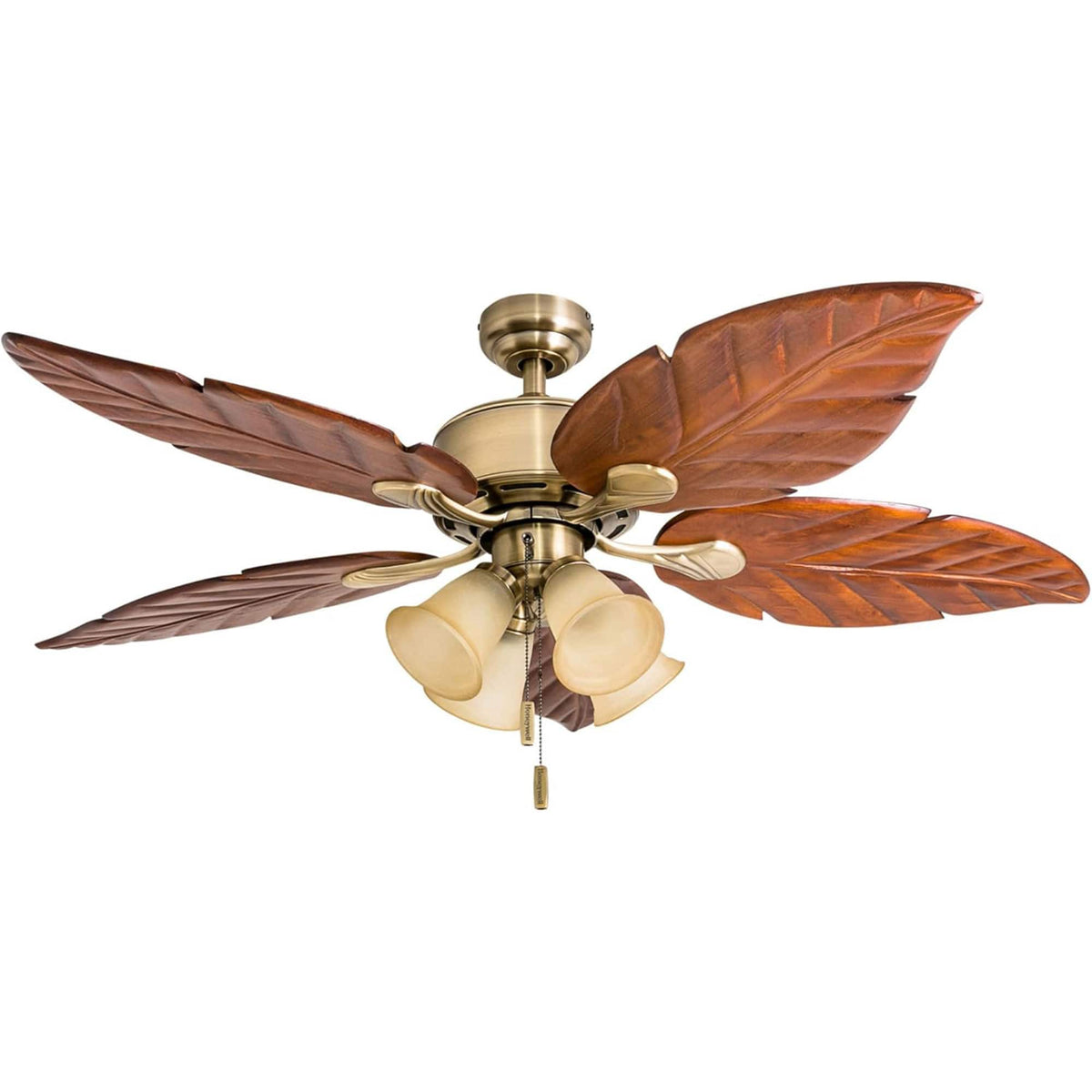Honeywell - Royal Palm 52" Tropical LED Ceiling Fan with Pull Chain - Aged Brass