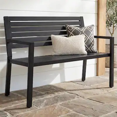 Best Choice Products - Outdoor Metal Bench Patio Garden Bench, 790lb Capacity, Steel Slatted Seat with Armrests