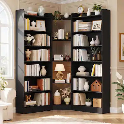 Aheaplus - 71.3" Tall Corner Bookcase, 7 Tiers Freestanding L-Shaped Bookshelf for Home & Office