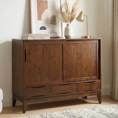 Simpli Home - Harper 48 inch Wide Solid Hardwood Mid-Century Modern Medium Storage Cabinet