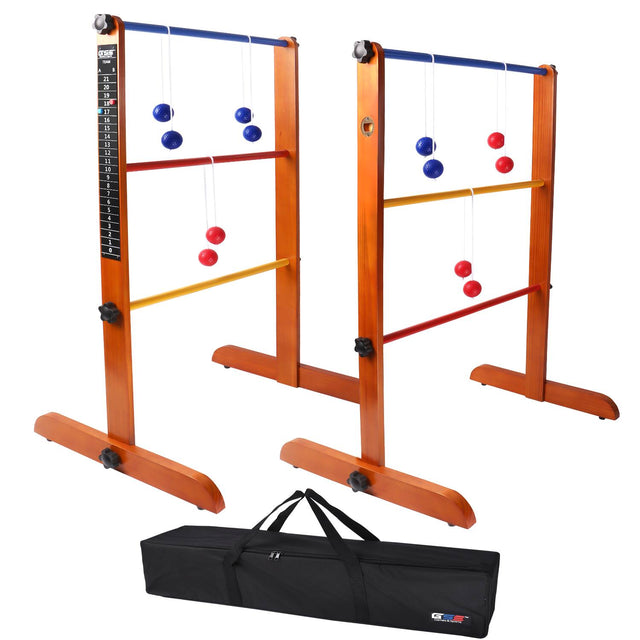 Front. GSE Games & Sports Expert - Premium Solid Wood Ladder Ball Toss Game Set with Ladder Ball Bolas & Carrying Case.