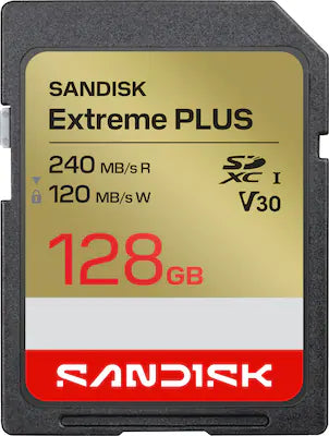 SANDISK - 128GB Extreme PLUS SD UHS-I Memory Card, R/W up to 240/120MB/s
