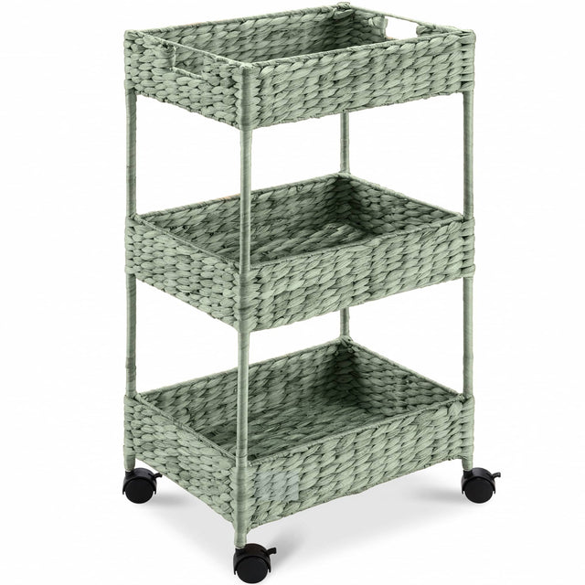 Front. Best Choice Products - Best Choice Products 3-Tier Water Hyacinth Rolling Nursery Caddy w/ Wheels, Utility Cart, Storage Organization - Sage - Sage.