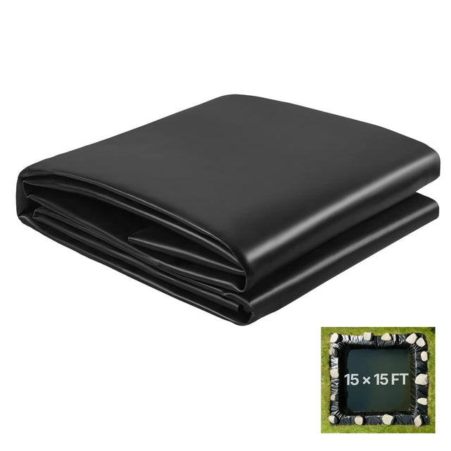 Front. VEVOR - 15 x 15 ft Pond Liner, 45 Mil Thickness, EPDM Rubber Material Fish Pond Liner for Outdoor Ponds, Easy to Cut, Durable - Black.