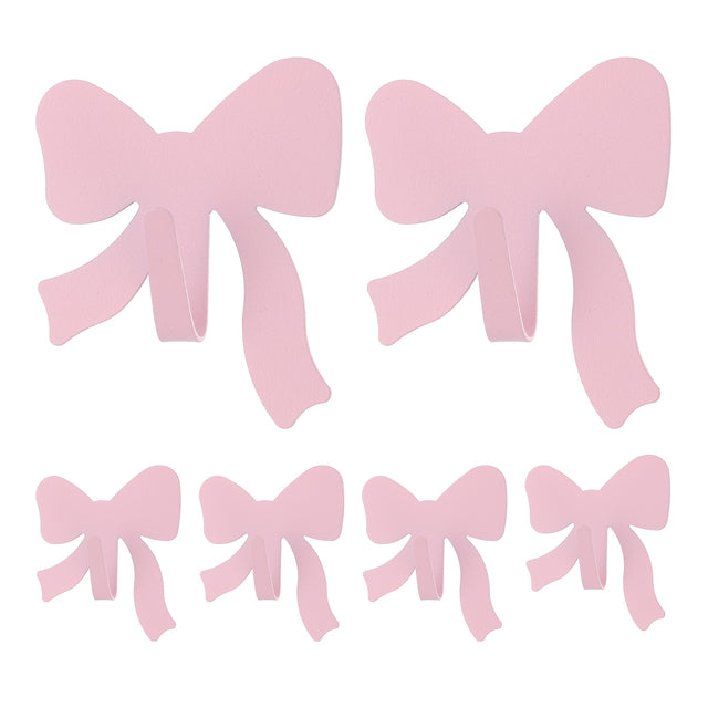 Front. Unique Bargains - 6pcs Bow Decorative Metal Self-Adhesive Wall Hooks Heavy Duty for Bathroom Kitchen Home Office Hanging Keys Coats - Pink.
