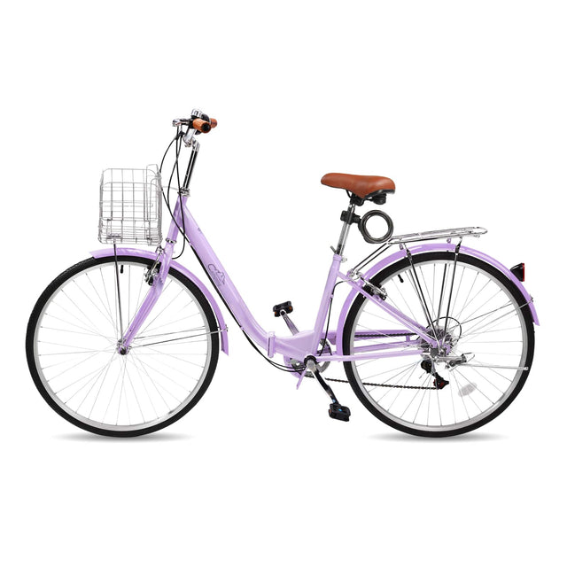 Front. Winado - Foldable Cruiser Bike 7-Speed Cruiser Bike 26Inch Women Bicycle with Ergonomic Upright Frame,Effortless 7-Speed Shifting - PURPLE.
