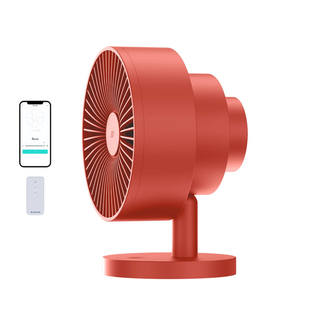 Front. Windmill - Smart Whisper-Quiet Air Circulator and Fan with 5 speeds and Remote - Coral.
