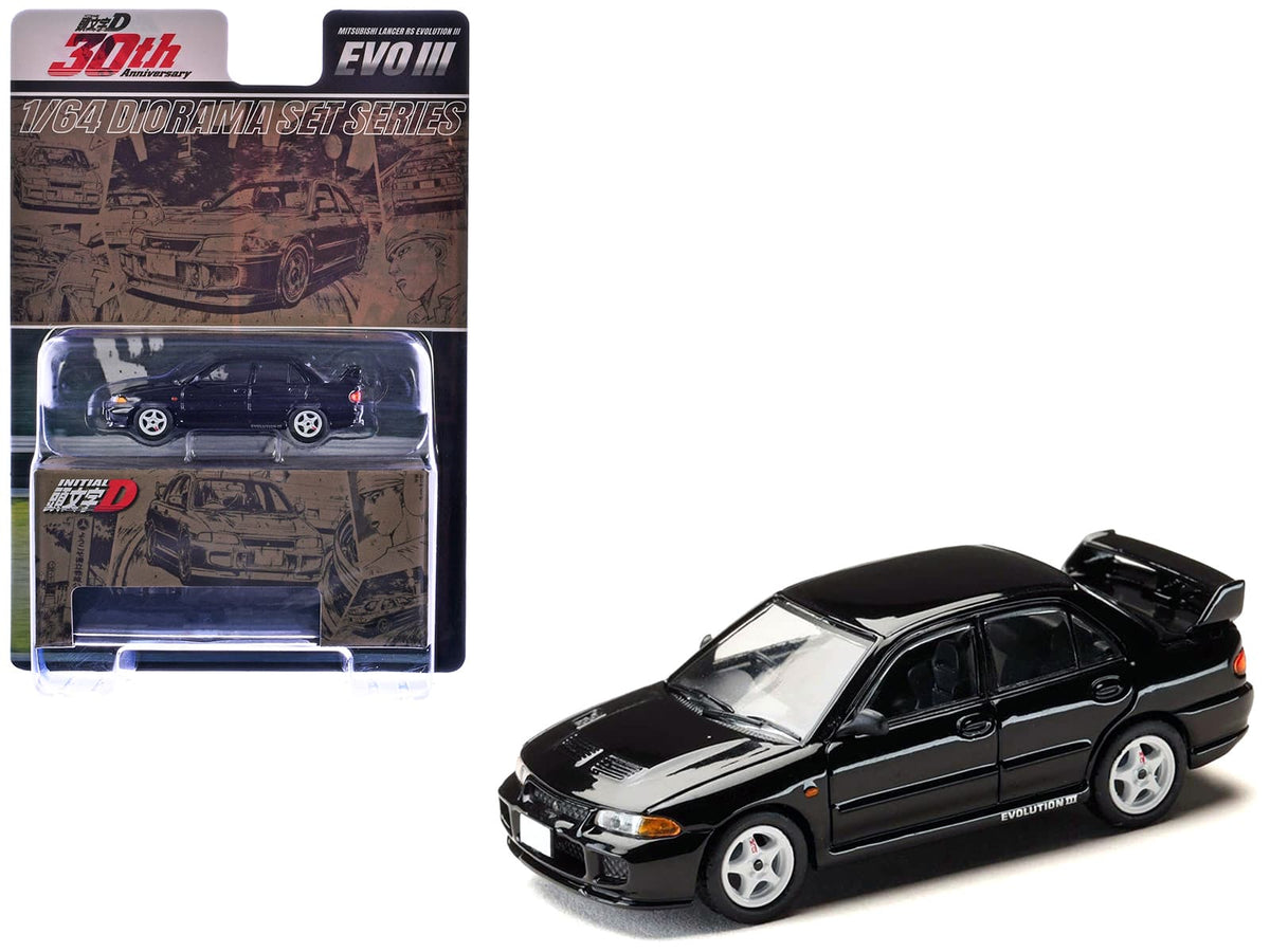 Mitsubishi Lancer RS Evolution III RHD Black "Initial D" (1995-2013) Manga Diorama Set 1/64 Model Car by Hobby Japan
