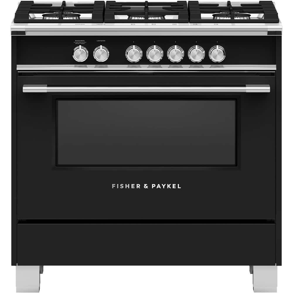 Fisher & Paykel - 36 in. Wide 5 Burner 4.9 Cu. Ft. Freestanding Gas Convection Range - Black