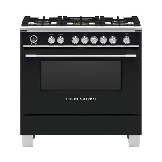 Front. Fisher & Paykel - 4.9 Cu. Ft. Self-Cleaning Freestanding Dual Fuel Convection Range - Stainless Steel/Black Glass.