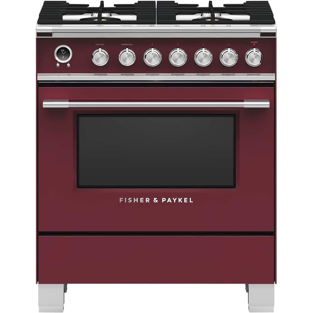 Fisher & Paykel - 30 in. Wide 4 Burner 2.9 Cu. Ft. Self-Cleaning Freestanding Dual Fuel Convection Range - Red