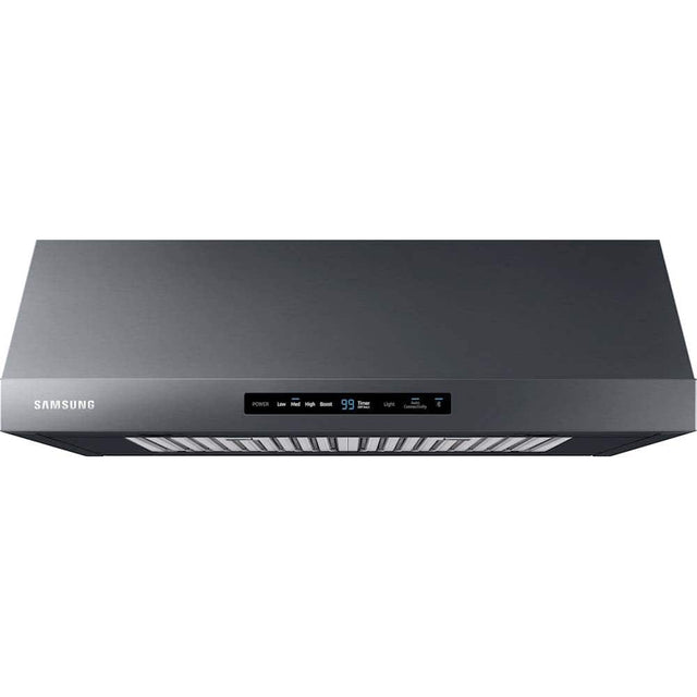 Front. Samsung - 30" Range Hood with WiFi and Bluetooth - Fingerprint Resistant Black Stainless Steel.