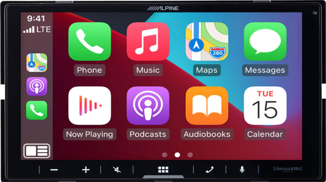 9:41  
LTE  
Phone  
Music  
Maps  
Messages  
Now Playing  
Podcasts  
Audiobooks  
Calendar  
TUE 15  
(SiriusXM) READY