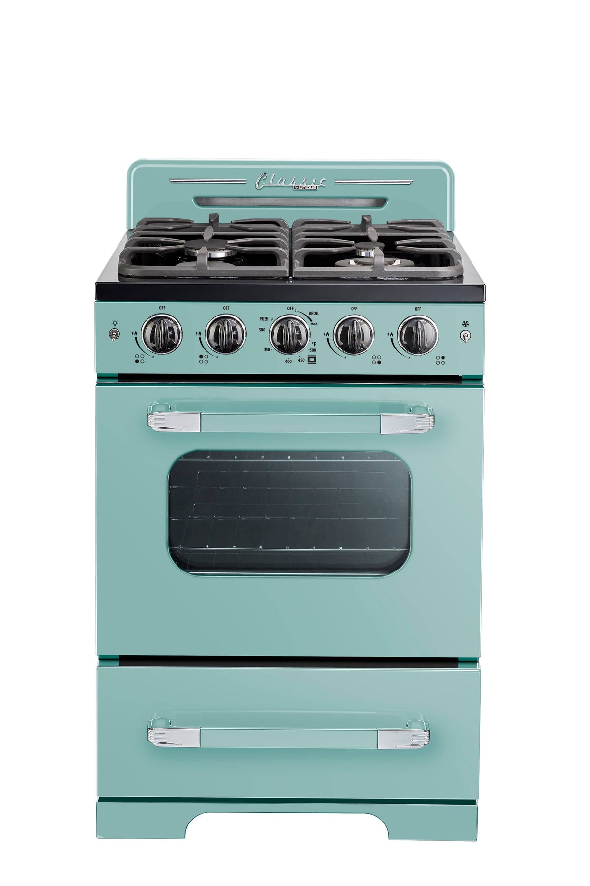 Unique Appliances - 24 in. Wide 4 burner Classic Retro 2.9 Cu. Ft. Freestanding Gas Convection Range - Ocean Mist Turquoise