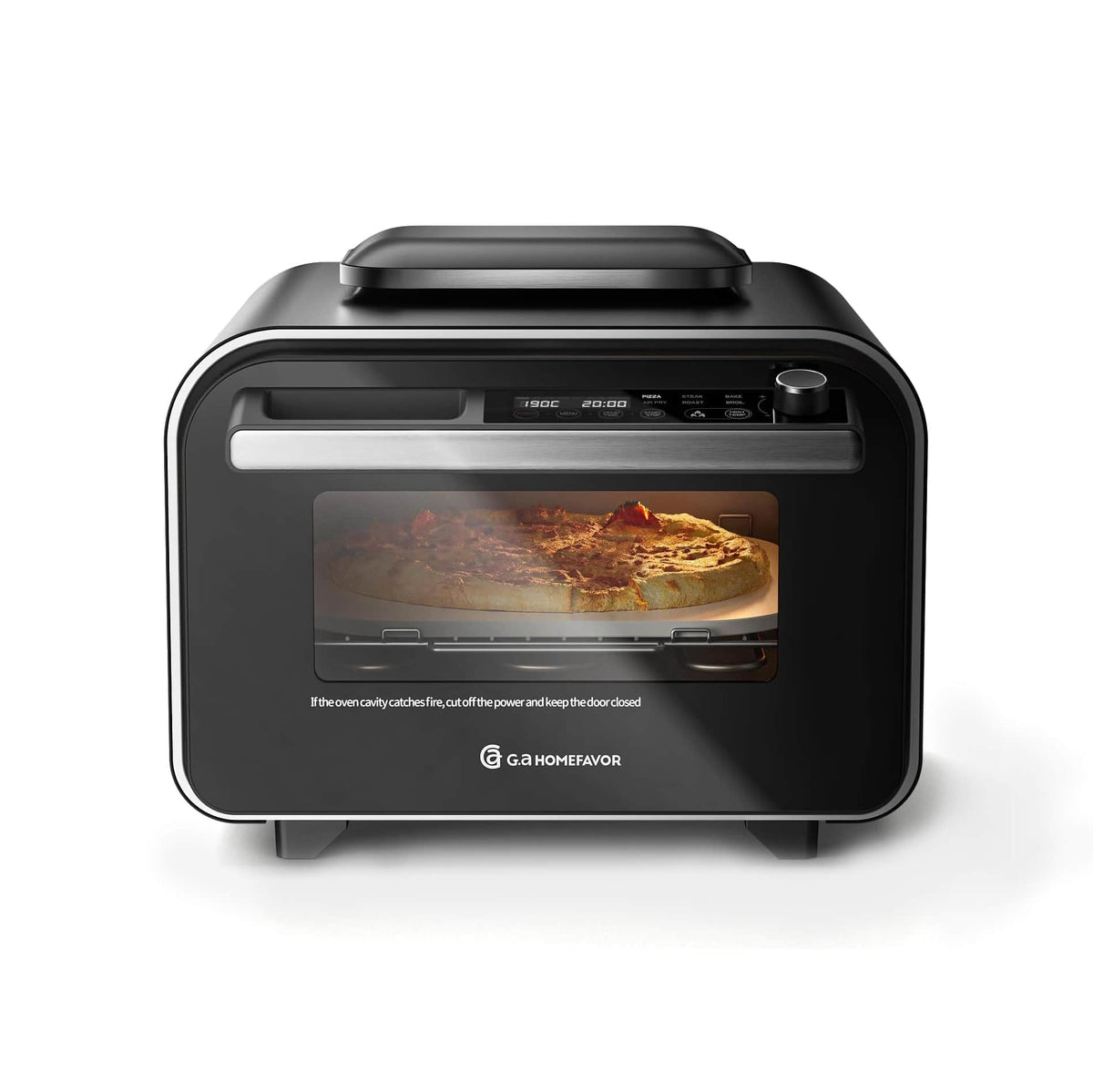 G.A Homefavor - 1800W Electric Pizza Oven, 12" Multi-Function Maker with Air Fry, Bake, Roast, Broil & Grill - Gray