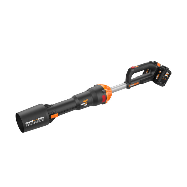 Front. WORX - WG585 40V 165 MPH 620 CFM Cordless Blower (2 x 4.0 Ah Batteries and 1 x Charger) - Black.